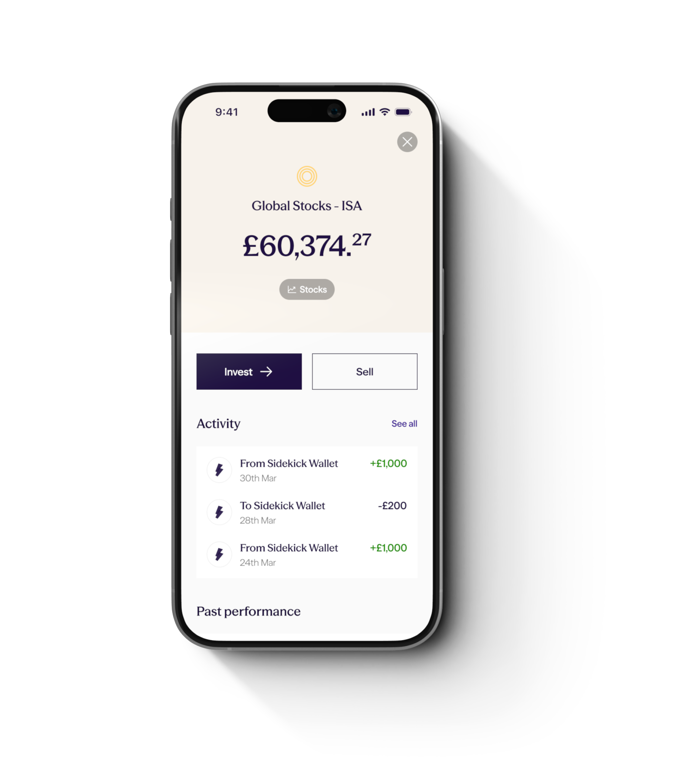 The Sidekick app showing a portfolio breakdown across holdings