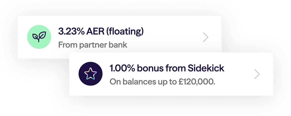 A Sidekick savings rate card comparing a wallet rate with an easy-access rate