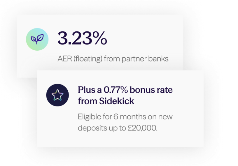 Sidekick savings card showing 3.23% AER variable base rate